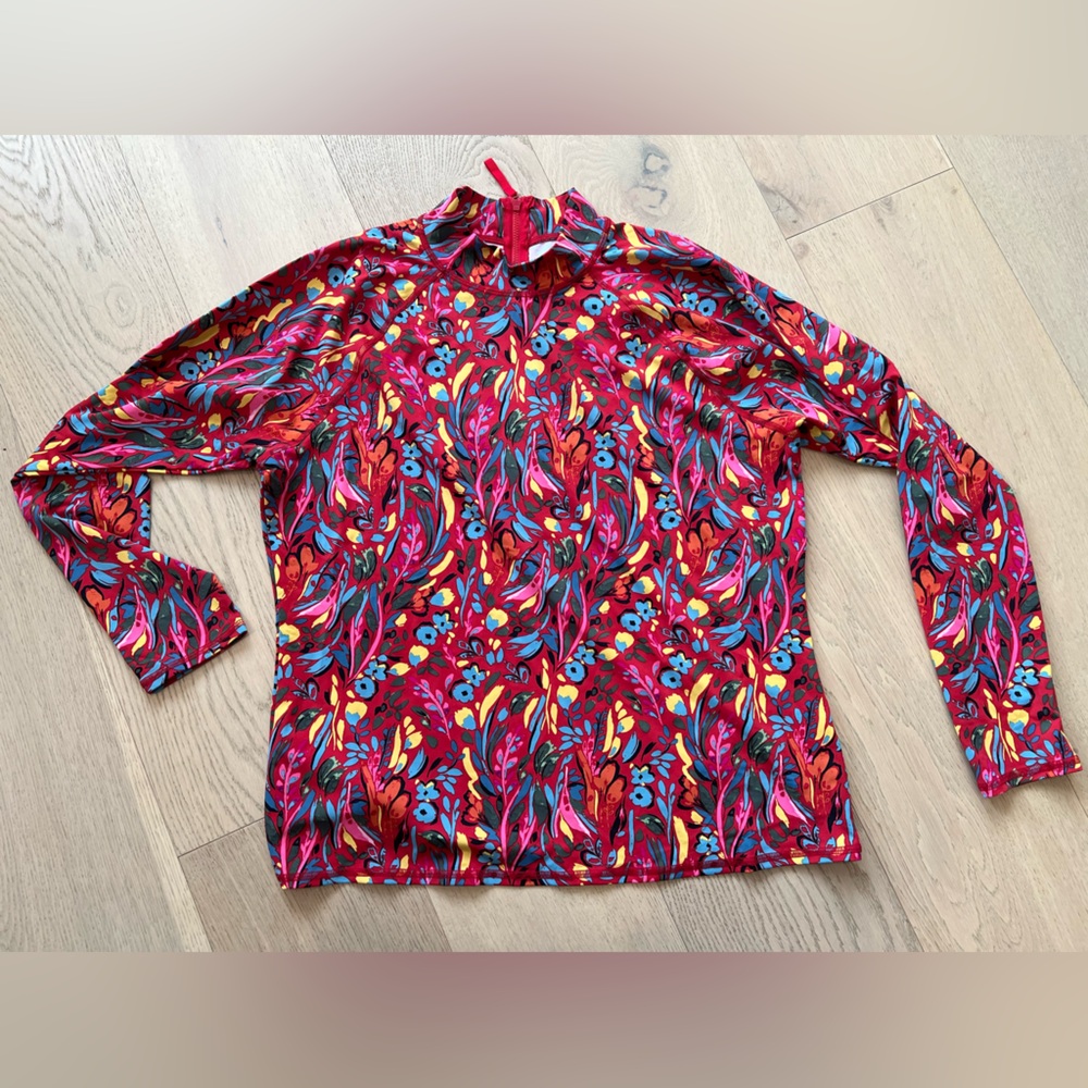 Garnet Hill Red Floral Long-Sleeved Sun Cover Up
- Size XL